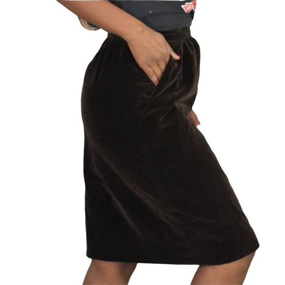Yves Saint Laurent Velvet Skirt Brown Vintage Pencil Rive Gauche YSL Size 38 XS - Picture 5 of 12